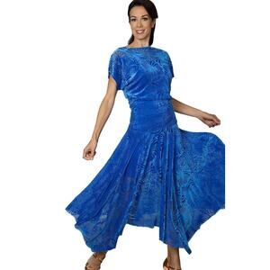 Dance America DA Long Blouson Burnout Velvet Dress Ballroom Size M Medium
